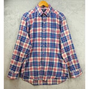 Vineyard Vines Shirt Men Large Performance Slim Fit Tucker Button Blue Red Plaid